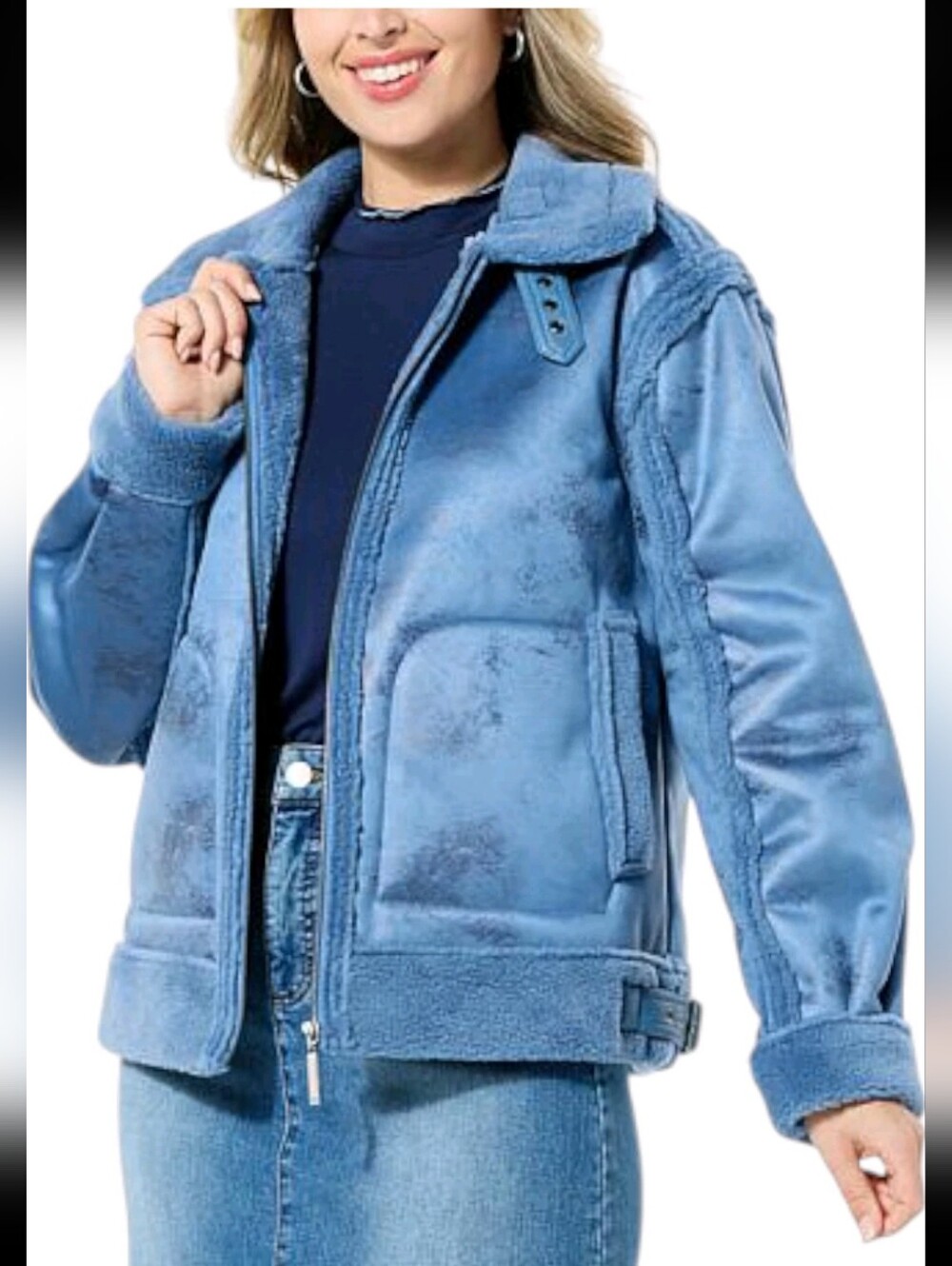 New G by Giuliana Women's Faux Suede Shearling Zip Front Coat Slate